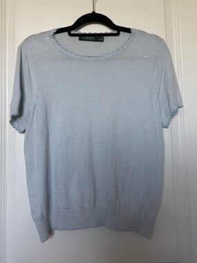 Lauren- Ralph Lauren Light Blue & White Striped Knit Tee